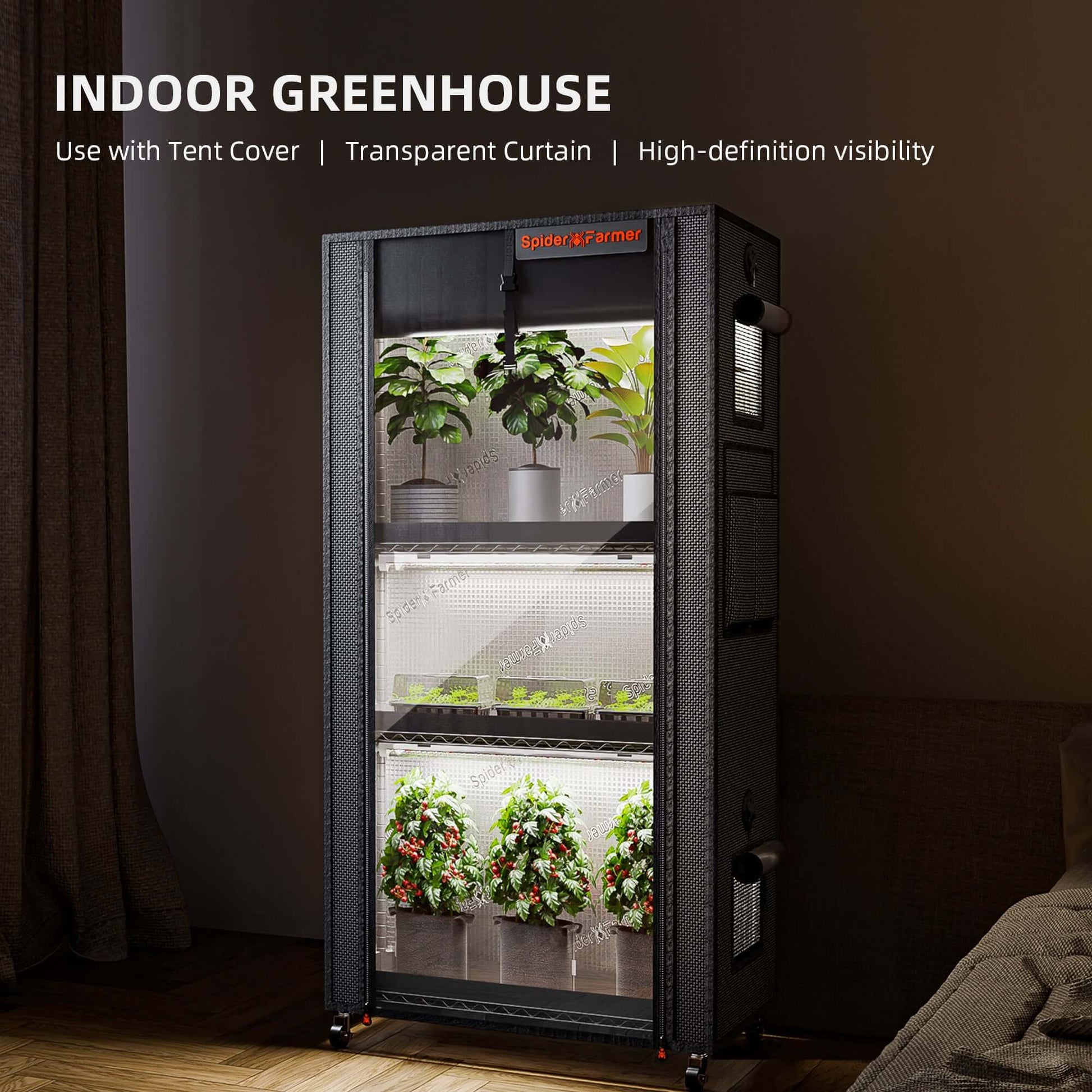 Spider Farmer 4 Tier Plant Stand + 6 x 18W LED Light Bars + 1' 2" x 2' 4" Grow Tent Kit - Midwest Grow LLC