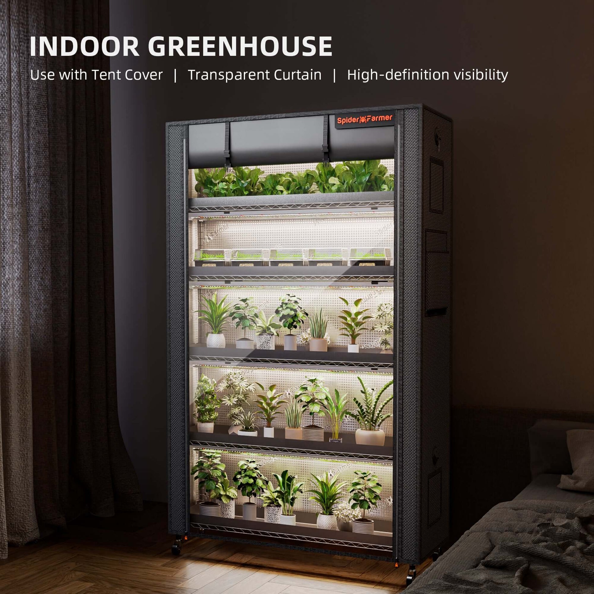 Spider Farmer 6 Tier Plant Stand + 10 x 22W LED Lights Bars + 1' 4" x 3' 8" Grow Tent Kit - Midwest Grow LLC