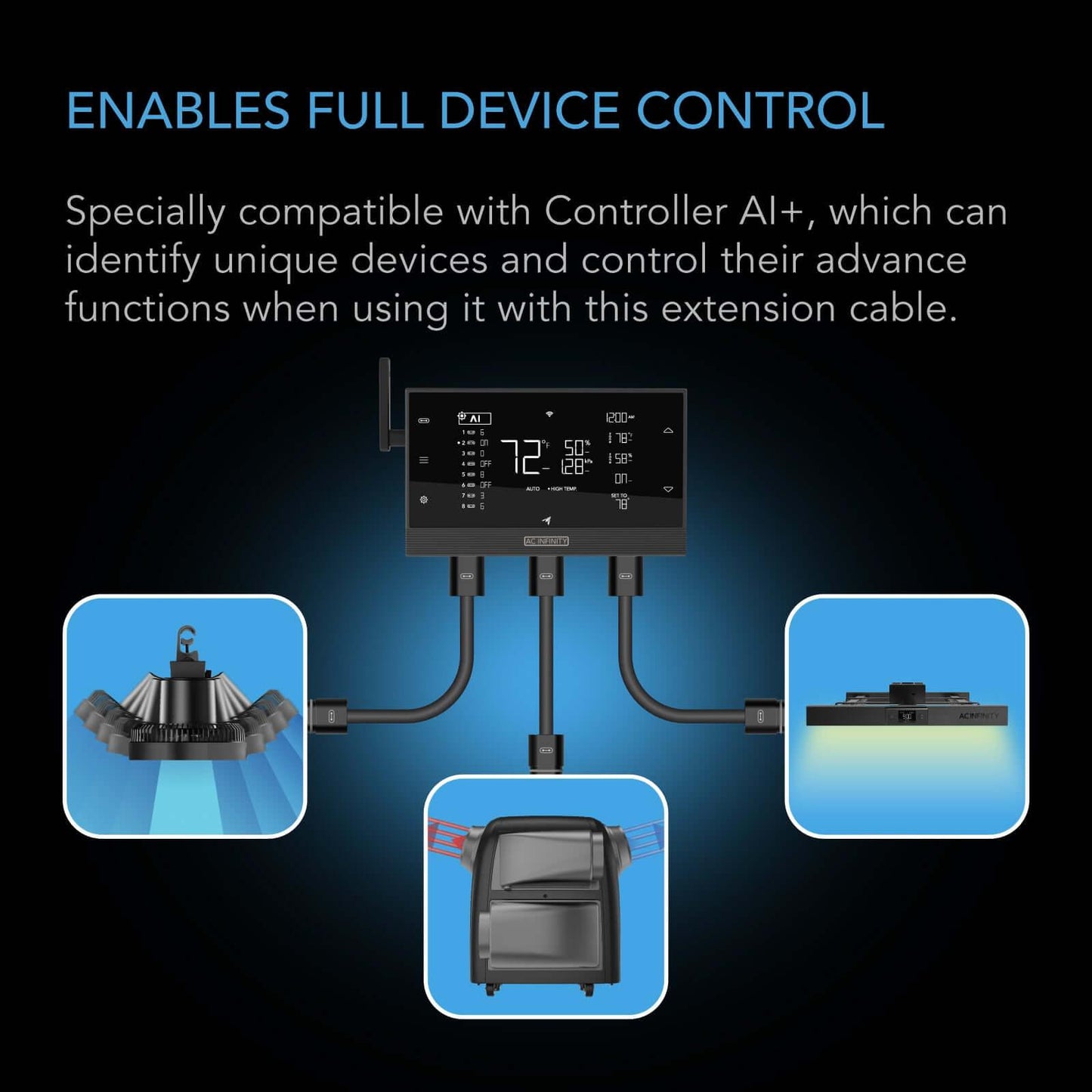 AC Infinity UIS Controller to Device Cable for Controller AI, Controller 69 Pro and Pro+, Male to Male, 10 ft. - Midwest Grow LLC