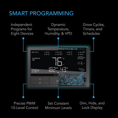 AC Infinity CONTROLLER 69 PRO+, Independent Programs for Eight Devices, Dynamic VPD, Temperature, Humidity, Scheduling, Cycles, Levels Control, Data App, Bluetooth + WiFi - Midwest Grow LLC