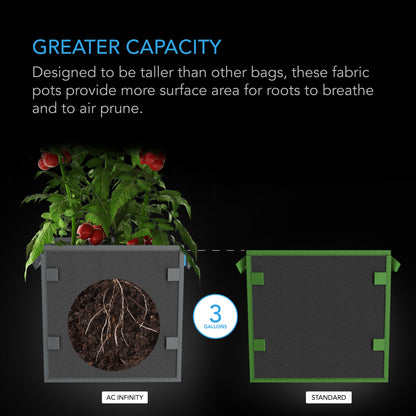 AC Infinity Heavy Duty Square Fabric Pots, 3 Gallon, 5-Pack - Midwest Grow LLC
