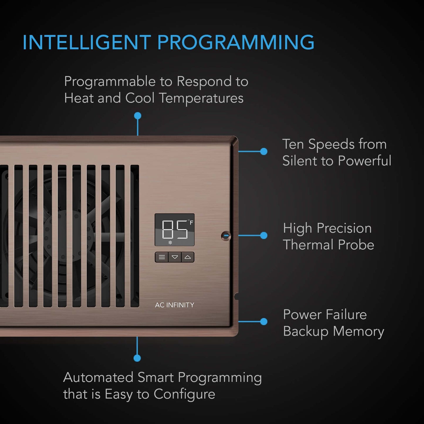AC Infinity AIRTAP T6, Quiet Register Booster Fan System, Bronze, for 6" x 12" Registers - Midwest Grow LLC