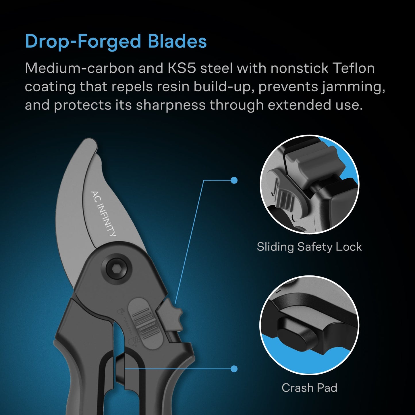 AC Infinity Stainless Steel Pruning Shear, 8" Bypass Blades