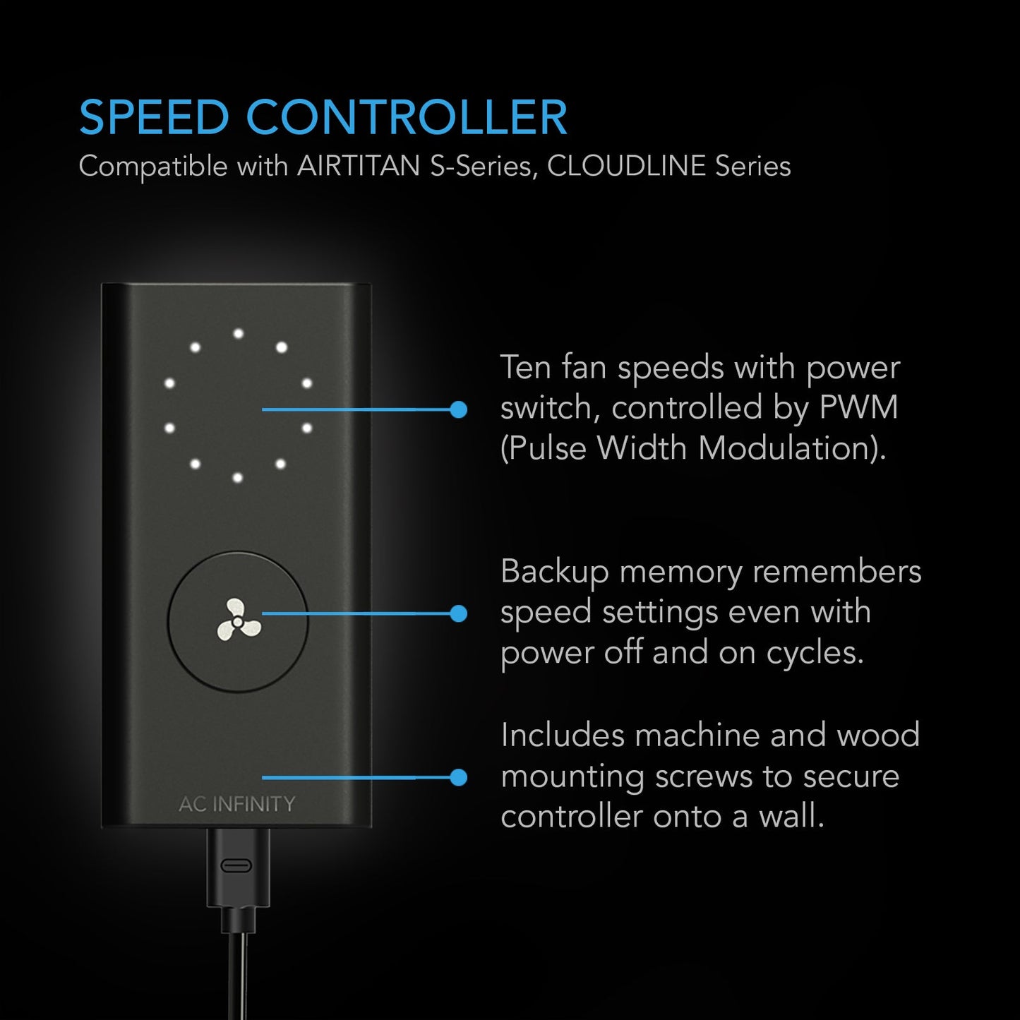 AC Infinity AIRTITAN S7, Crawlspace Fan with Speed Controller, 12-Inch - Midwest Grow LLC