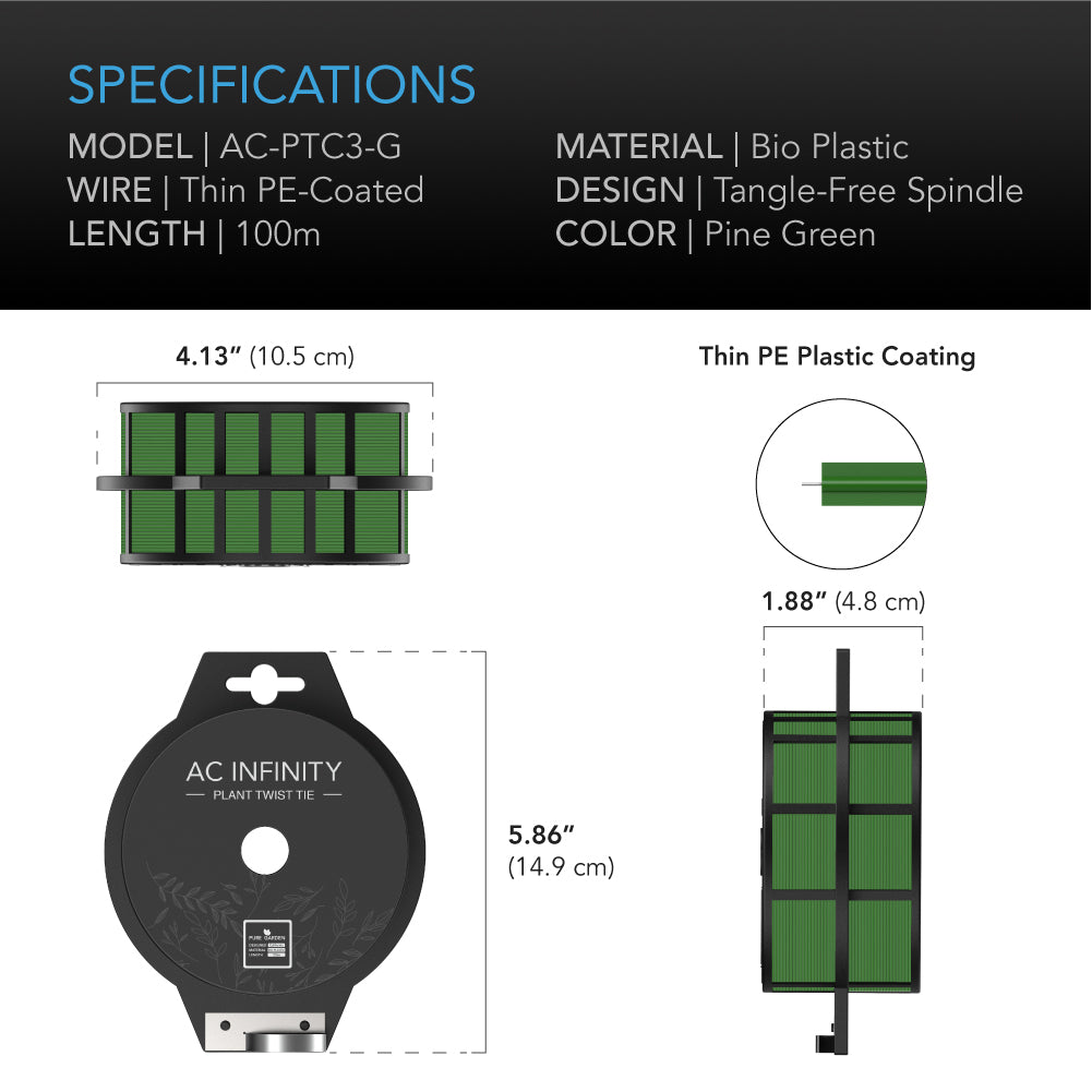 AC Infinity Green Twist Ties with Built-In Cutter, 100m - Midwest Grow LLC