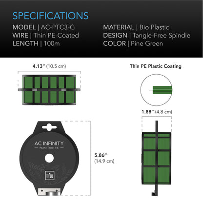 AC Infinity Green Twist Ties with Built-In Cutter, 100m - Midwest Grow LLC