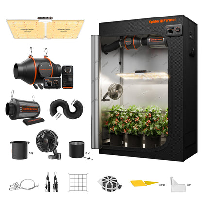 Spider Farmer SF2000 LED Grow Light + 2' x 4' Grow Tent + Inline Fan Combo with Temperature and Humidity Controller - Midwest Grow LLC