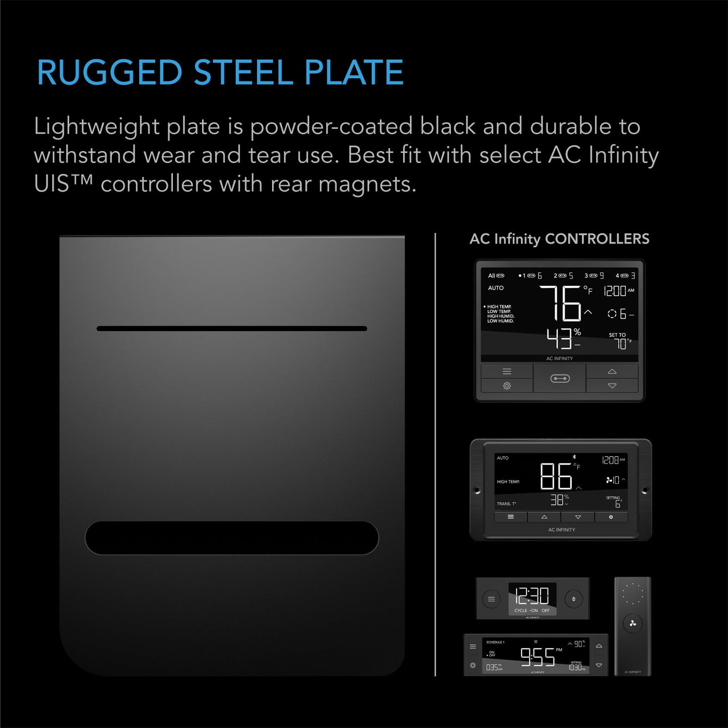 AC Infinity Grow Tent Mounting Plate, Steel, Powder Coat Black, 6x7" - Midwest Grow LLC