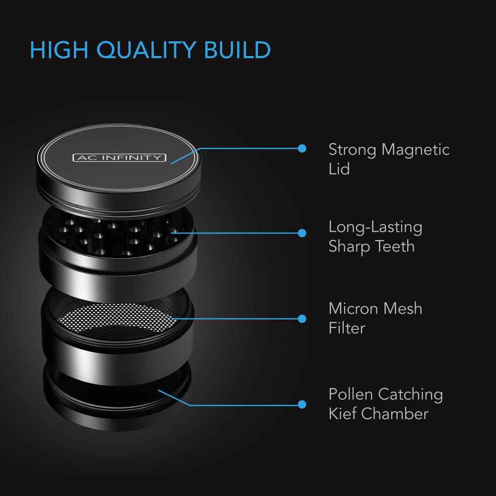 AC Infinity 3-Chamber Spice Grinder, Black, 2-Inch - Midwest Grow LLC