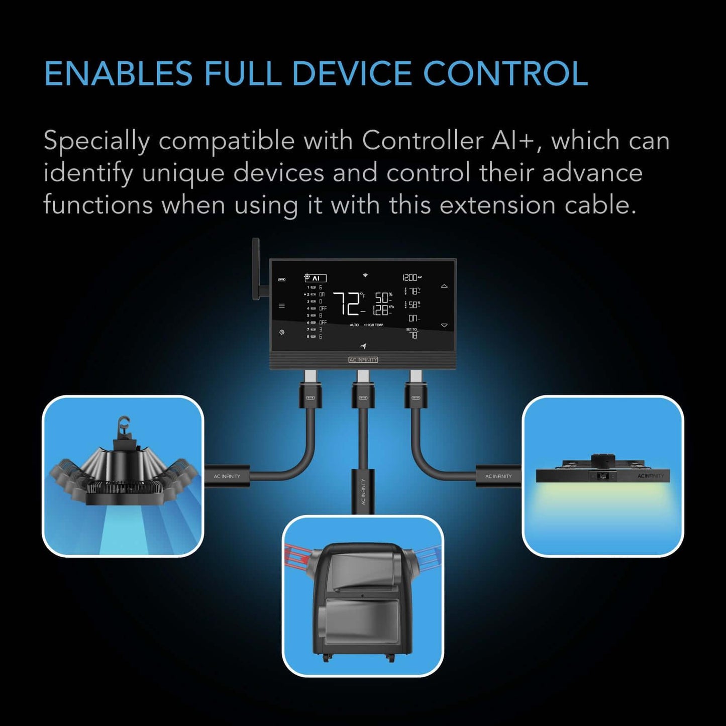AC Infinity UIS Controller to Device Cable for Controller AI+, Controller 69 Pro and Pro+, Female to Male, 10 ft. - Midwest Grow LLC