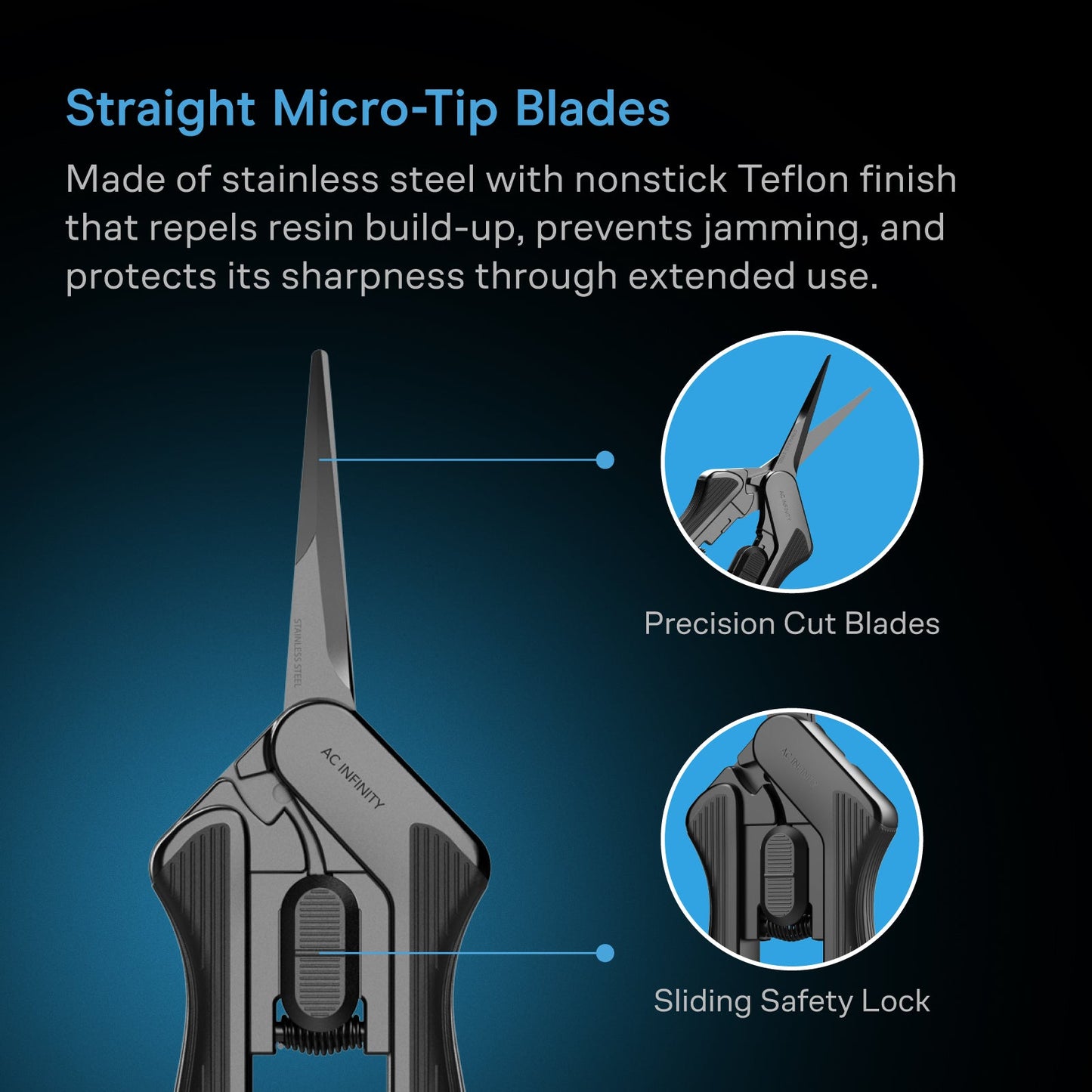 AC Infinity Stainless Steel Pruning Shear with Cleaning Kit, Ergonomic Lightweight, 6.6" Straight Blades - Midwest Grow LLC