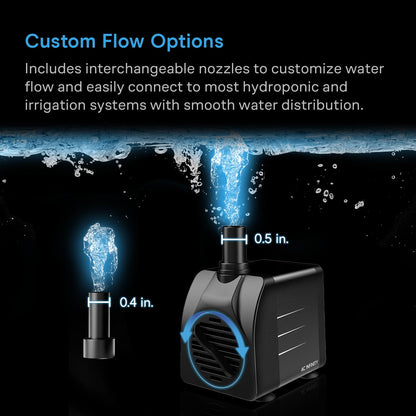 AC Infinity Submersible Water Pump, 3-Feet Lift Height, 132 GPH (500 L/H) - Midwest Grow LLC