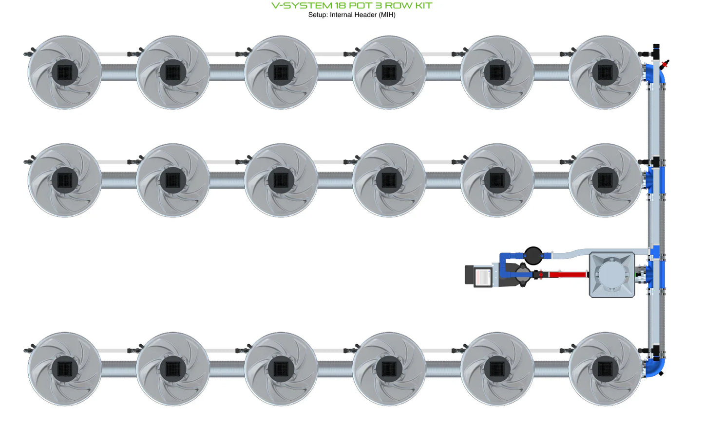 ALIEN Hydroponics V-SYSTEM 18 Pot 3 Row Kit