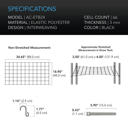 AC Infinity Grow Tent Trellis Netting, Flexible Elastic Cords, 2x4' - Midwest Grow LLC