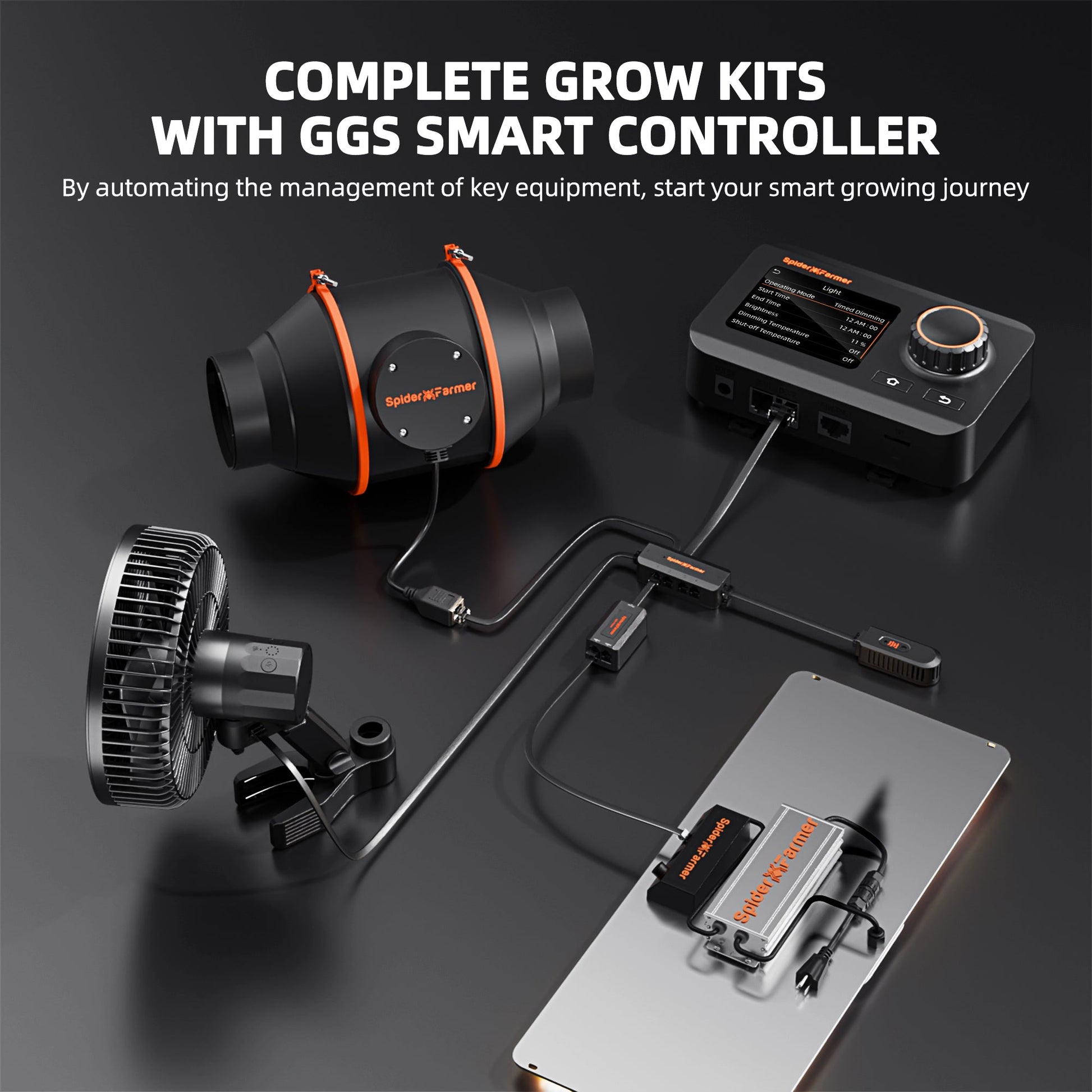 Spider Farmer SF2000 LED Grow Light + 2' x 4' Grow Tent + Inline Fan Combo with Temperature and Humidity Controller - Midwest Grow LLC