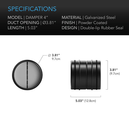 AC Infinity Backdraft Damper Ducting Insert, 4-Inch, Black Galvanized Steel - Midwest Grow LLC