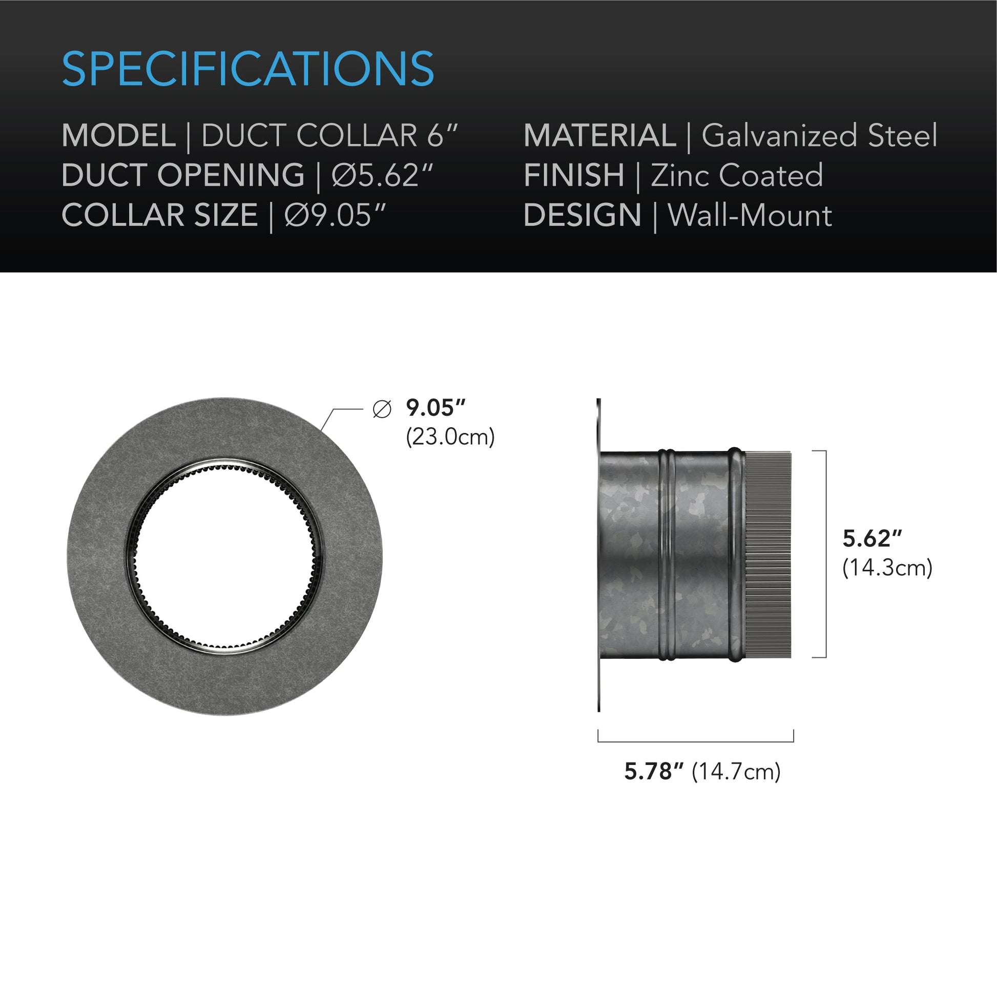 AC Infinity Ducting Collar, 6-Inch, Galvanized Steel - Midwest Grow LLC