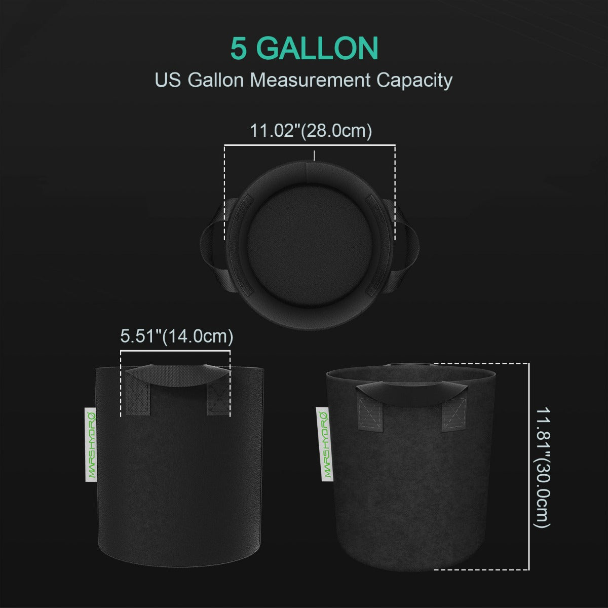 Mars Hydro 5 Gallon Black Fabric Grow Bag with Handles - 5-Pack - Midwest Grow LLC