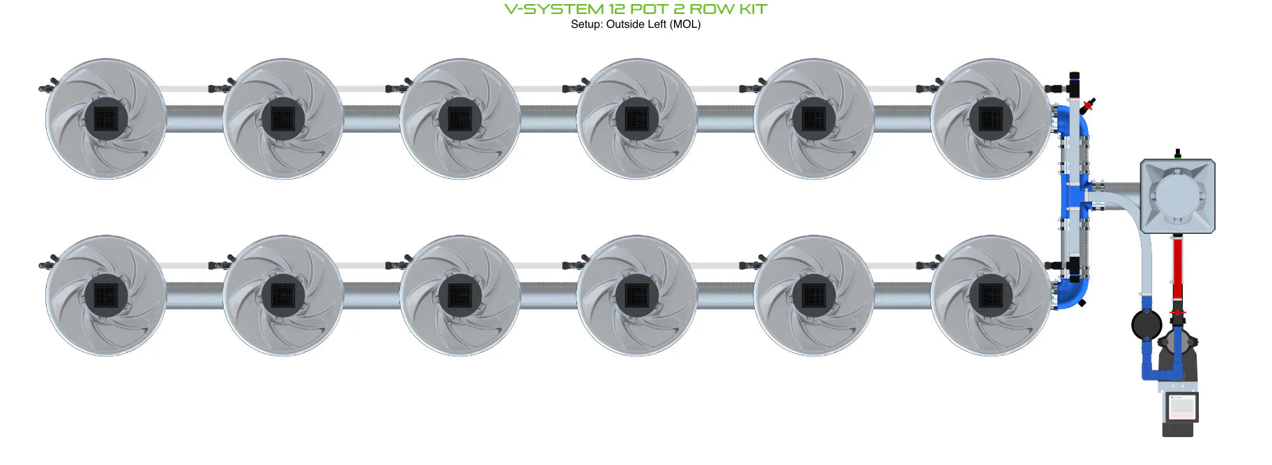 ALIEN Hydroponics V-SYSTEM 12 Pot 2 Row Kit - Midwest Grow LLC
