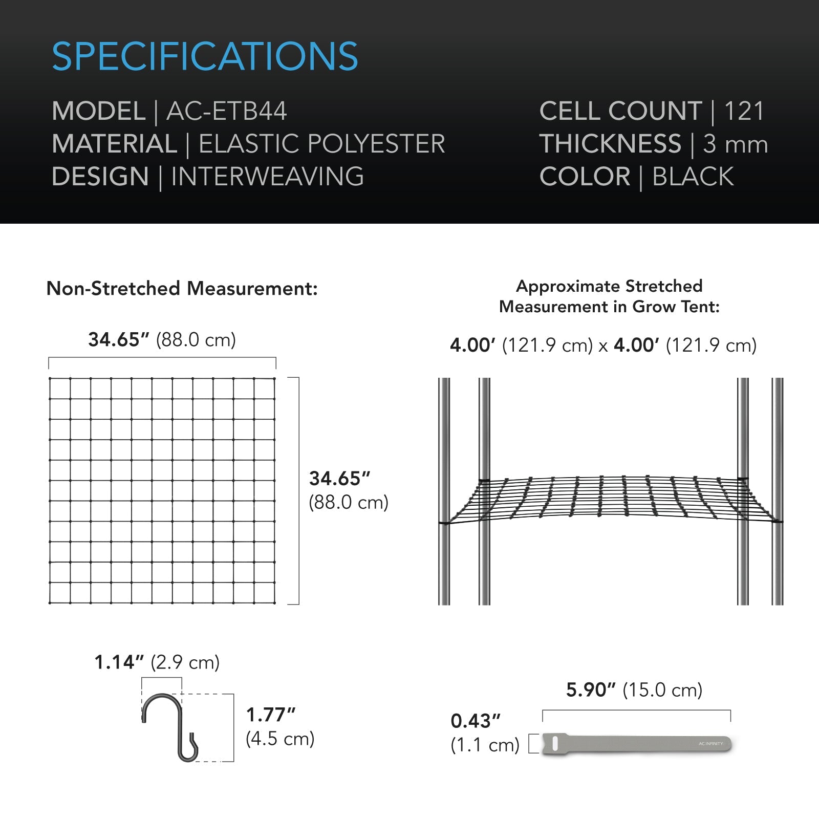 AC Infinity Grow Tent Trellis Netting, Flexible Elastic Cords, 4x4' - Midwest Grow LLC