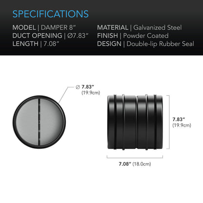 AC Infinity Backdraft Damper Ducting Insert, 8-Inch, Black Galvanized Steel - Midwest Grow LLC