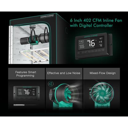 Mars Hydro 6" Inline Duct Fan with Temperature and Humidity Controller - Midwest Grow LLC