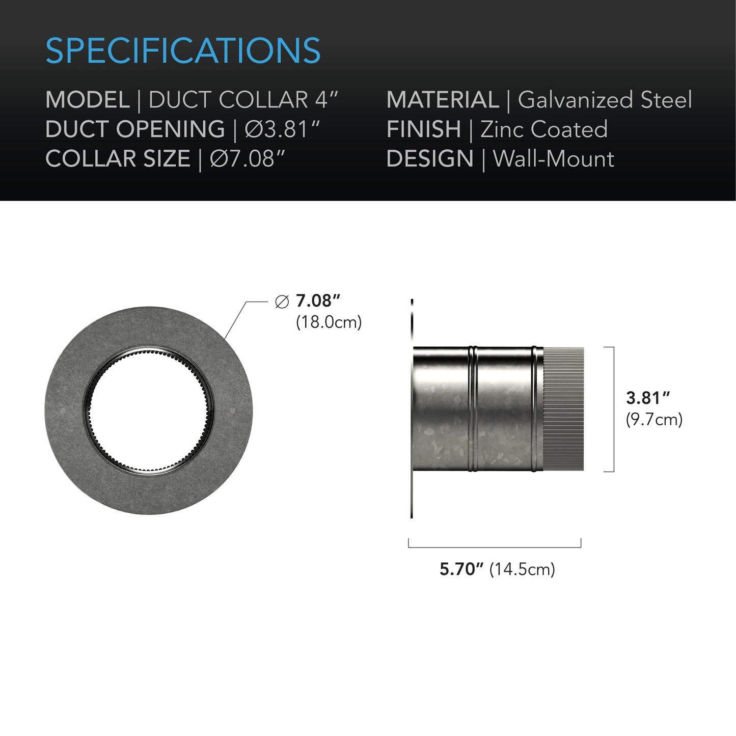 AC Infinity Ducting Collar, 4-Inch, Galvanized Steel - Midwest Grow LLC