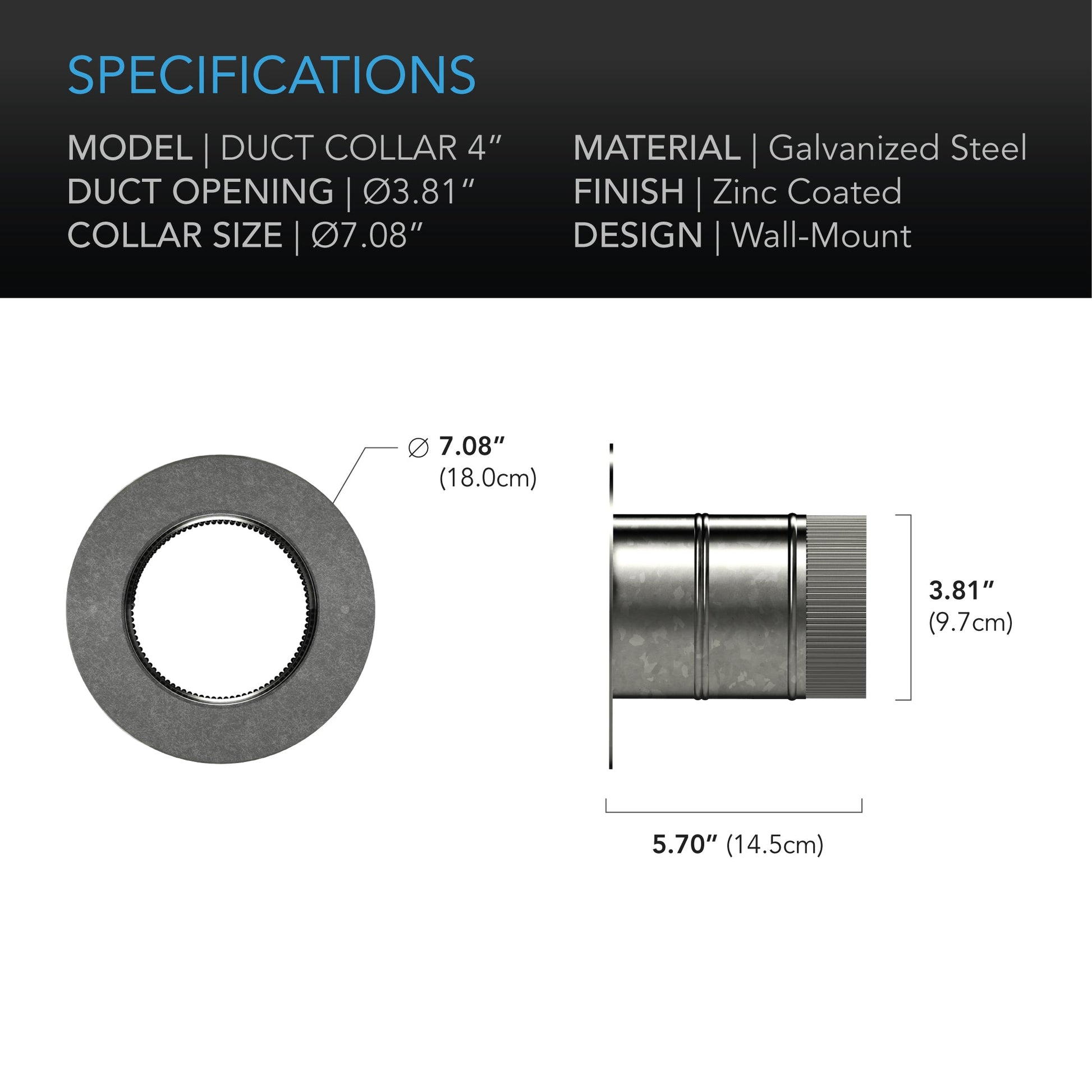 AC Infinity Ducting Collar, 4-Inch, Galvanized Steel - Midwest Grow LLC