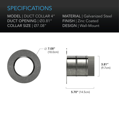 AC Infinity Ducting Collar, 4-Inch, Galvanized Steel - Midwest Grow LLC