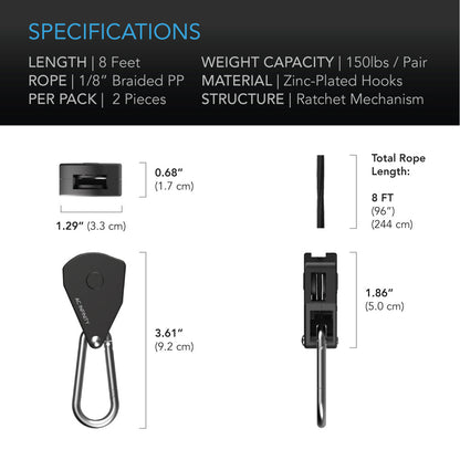 AC Infinity Heavy-Duty Adjustable Rope Clip Hanger, One Pair - Midwest Grow LLC