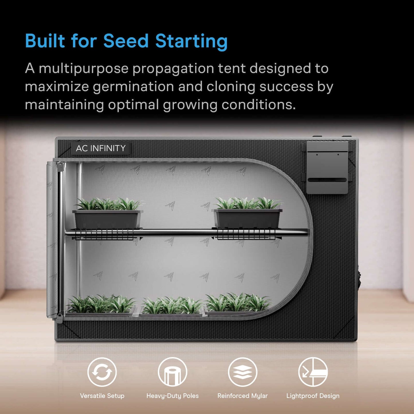 AC Infinity CLOUDLAB Advance Propagation Grow Tent, 2000D Mylar Canvas with Support Bars and Shelf Racks, 24" x 24" x 36" - Midwest Grow LLC