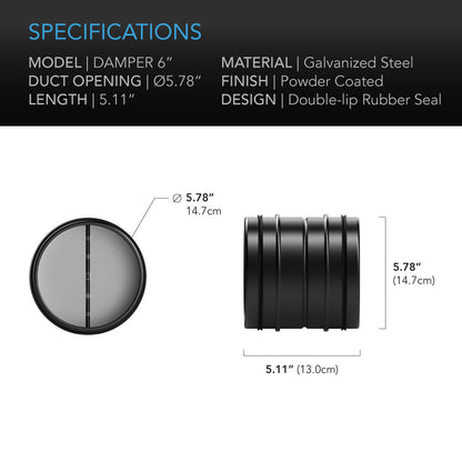 AC Infinity Backdraft Damper Ducting Insert, 6-Inch, Black Galvanized Steel - Midwest Grow LLC