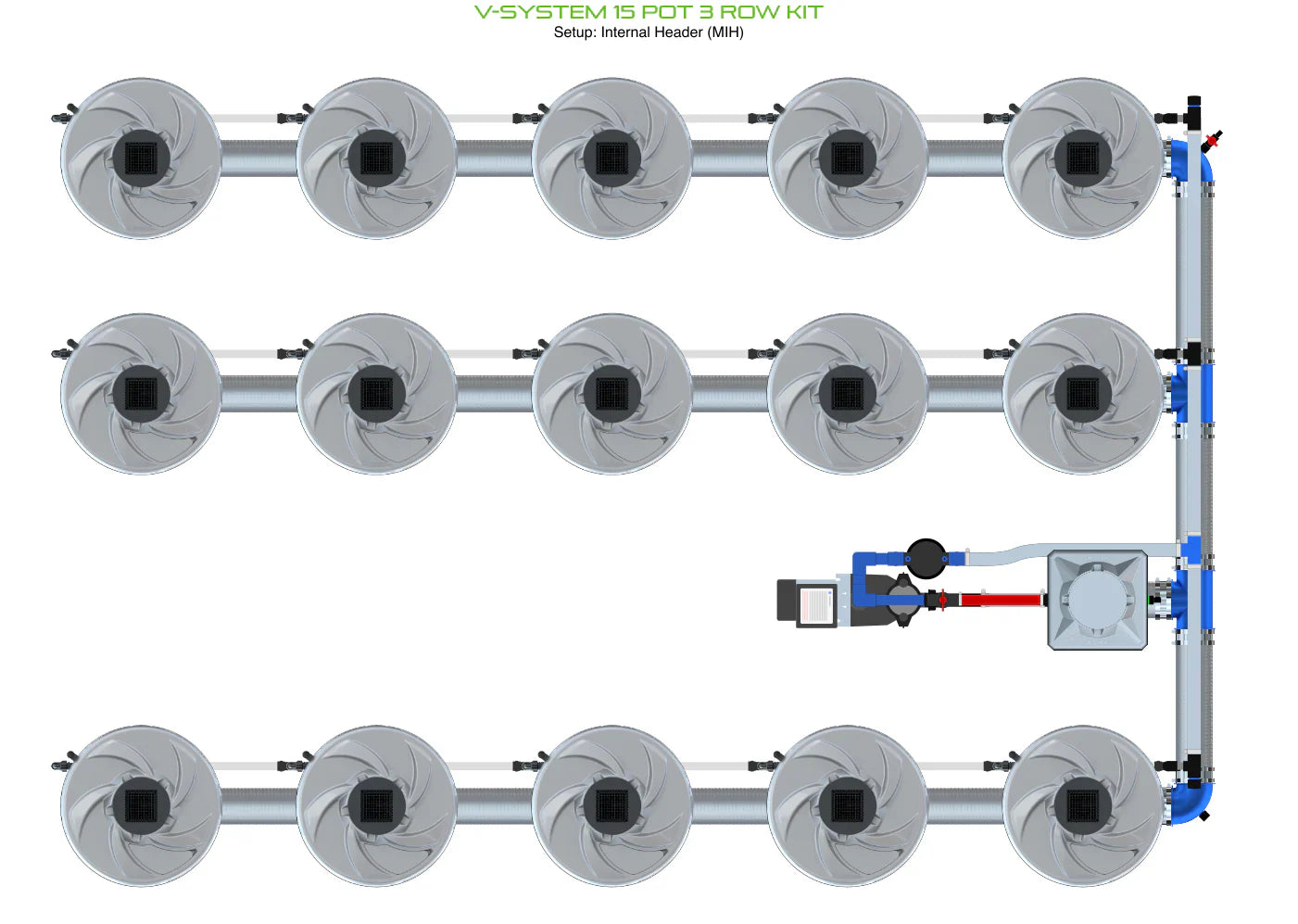 ALIEN Hydroponics V-SYSTEM 15 Pot 3 Row Kit