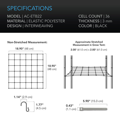AC Infinity Grow Tent Trellis Netting, Flexible Elastic Cords, 2x2' - Midwest Grow LLC
