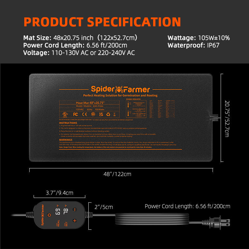 Spider Farmer 48" x 20.75" Seedling Heat Mat and Controller Set - Midwest Grow LLC