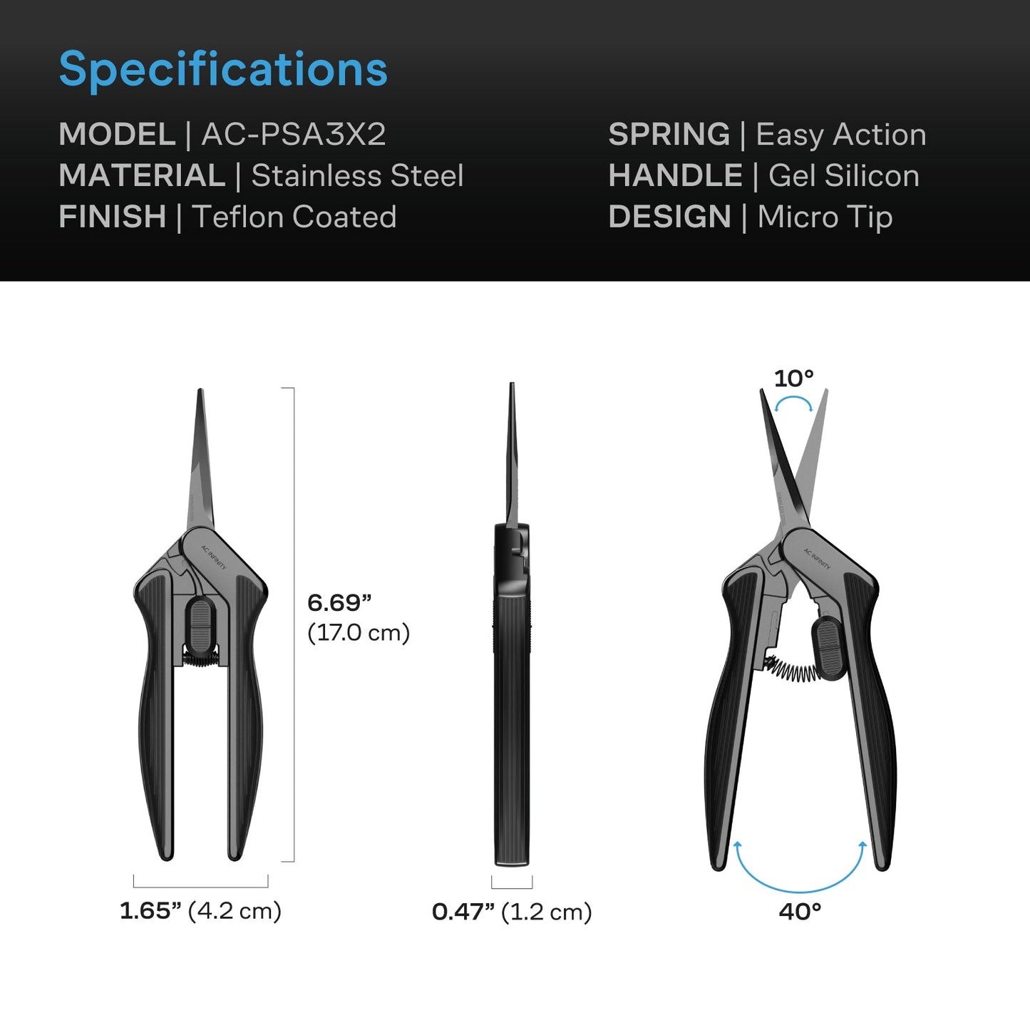 AC Infinity Stainless Steel Pruning Shear, Ergonomic Lightweight, 6.6" Straight Blades, 2-Pack - Midwest Grow LLC