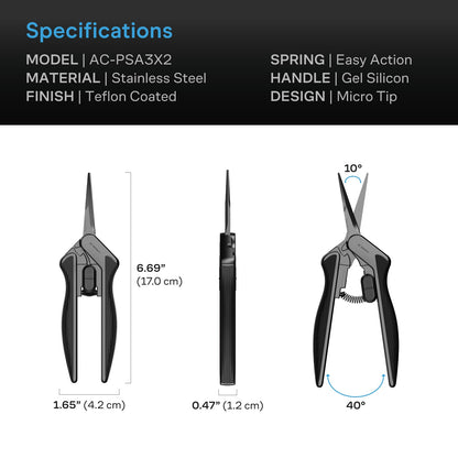 AC Infinity Stainless Steel Pruning Shear, Ergonomic Lightweight, 6.6" Straight Blades, 2-Pack - Midwest Grow LLC