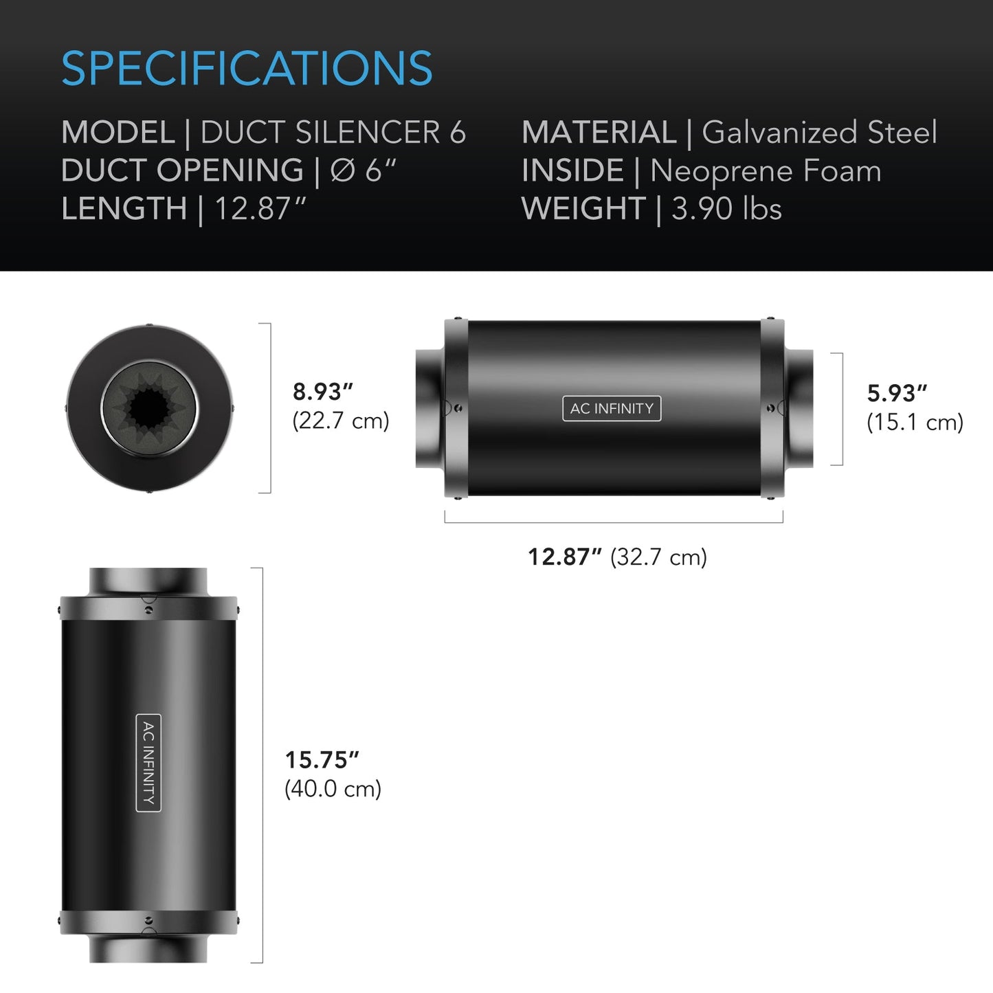 AC Infinity Inline Duct Fan Silencer, 6-Inch - Midwest Grow LLC