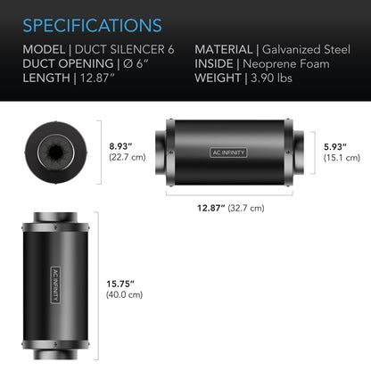 AC Infinity Inline Duct Fan Silencer, 6-Inch - Midwest Grow LLC