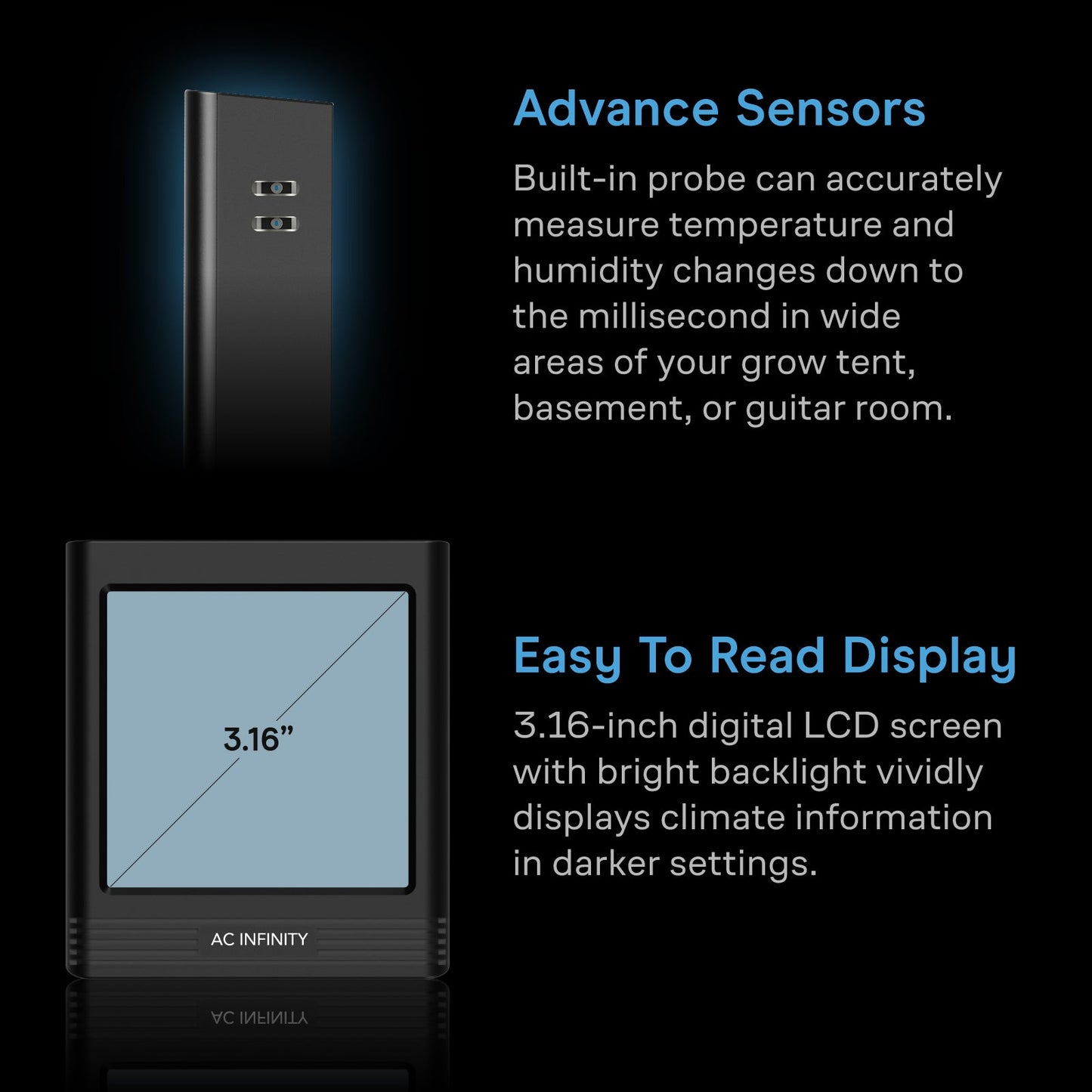 AC Infinity CLOUDCOM B2, Smart Thermo-Hygrometer with Data App, Integrated Sensor Probe - Midwest Grow LLC