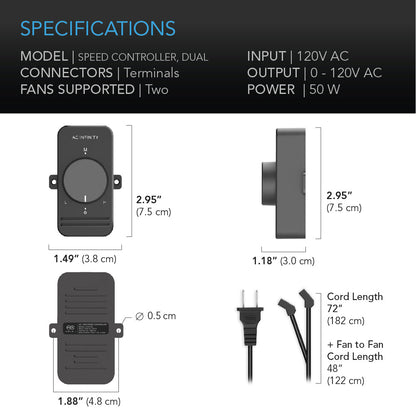 AC Infinity Fan Speed Controller for AC Axial Muffin Fans, Dual - Midwest Grow LLC