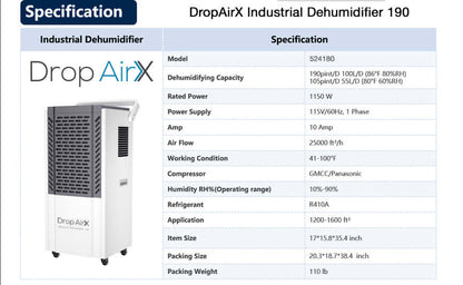 Drop Air X Industrial Dehumidifier, 190 PPD - Midwest Grow LLC