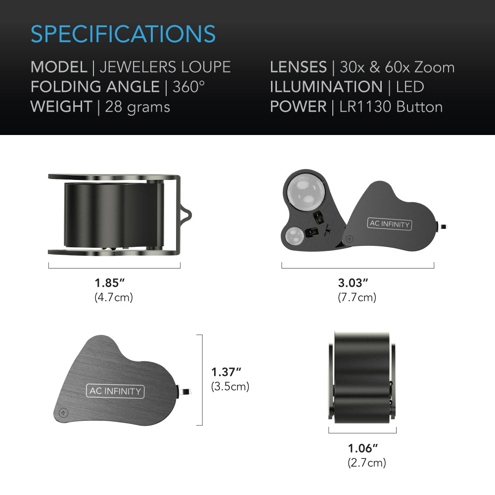 AC Infinity Jewelers Loupe, Pocket Magnifying Glass with LED Light & Dual Lenses - Midwest Grow LLC