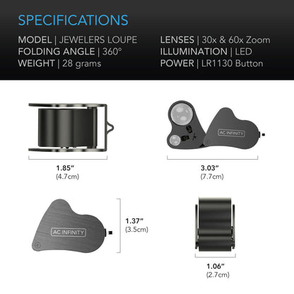 AC Infinity Jewelers Loupe, Pocket Magnifying Glass with LED Light & Dual Lenses - Midwest Grow LLC