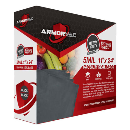 ArmorVac 11"x24" 5mil Precut Vacuum Seal Bags All Black (100 Pack) - Midwest Grow LLC