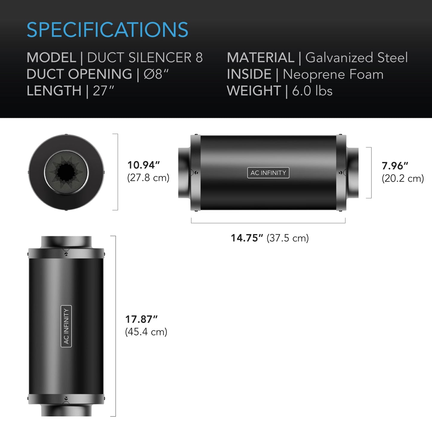 AC Infinity Inline Duct Fan Silencer, 8-Inch - Midwest Grow LLC