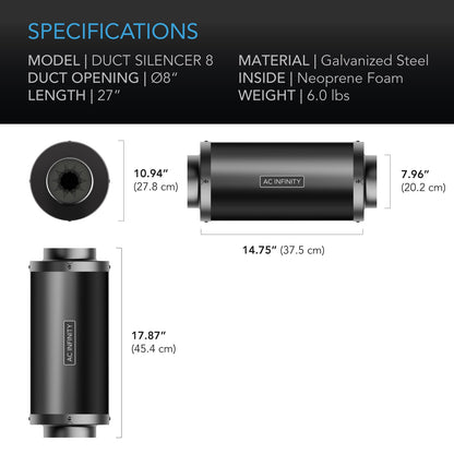 AC Infinity Inline Duct Fan Silencer, 8-Inch - Midwest Grow LLC
