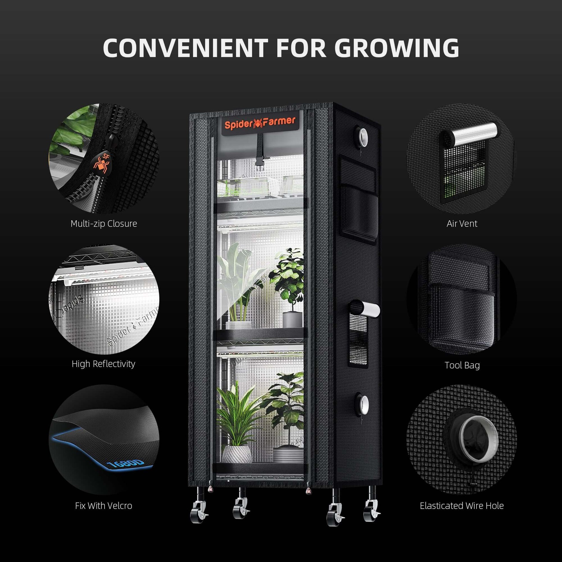 Spider Farmer 4 Tier Plant Stand + 6 x 9W LED Light Bars + 1' x 1' 4" Grow Tent Kit - Midwest Grow LLC