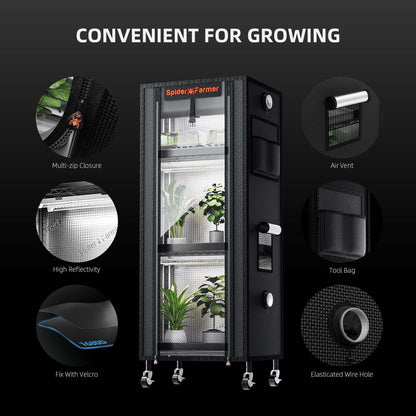 Spider Farmer 4 Tier Plant Stand + 6 x 9W LED Light Bars + 1' x 1' 4" Grow Tent Kit - Midwest Grow LLC