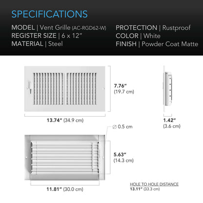 AC Infinity Register Ventilation Grille 6" x 12", White - Midwest Grow LLC